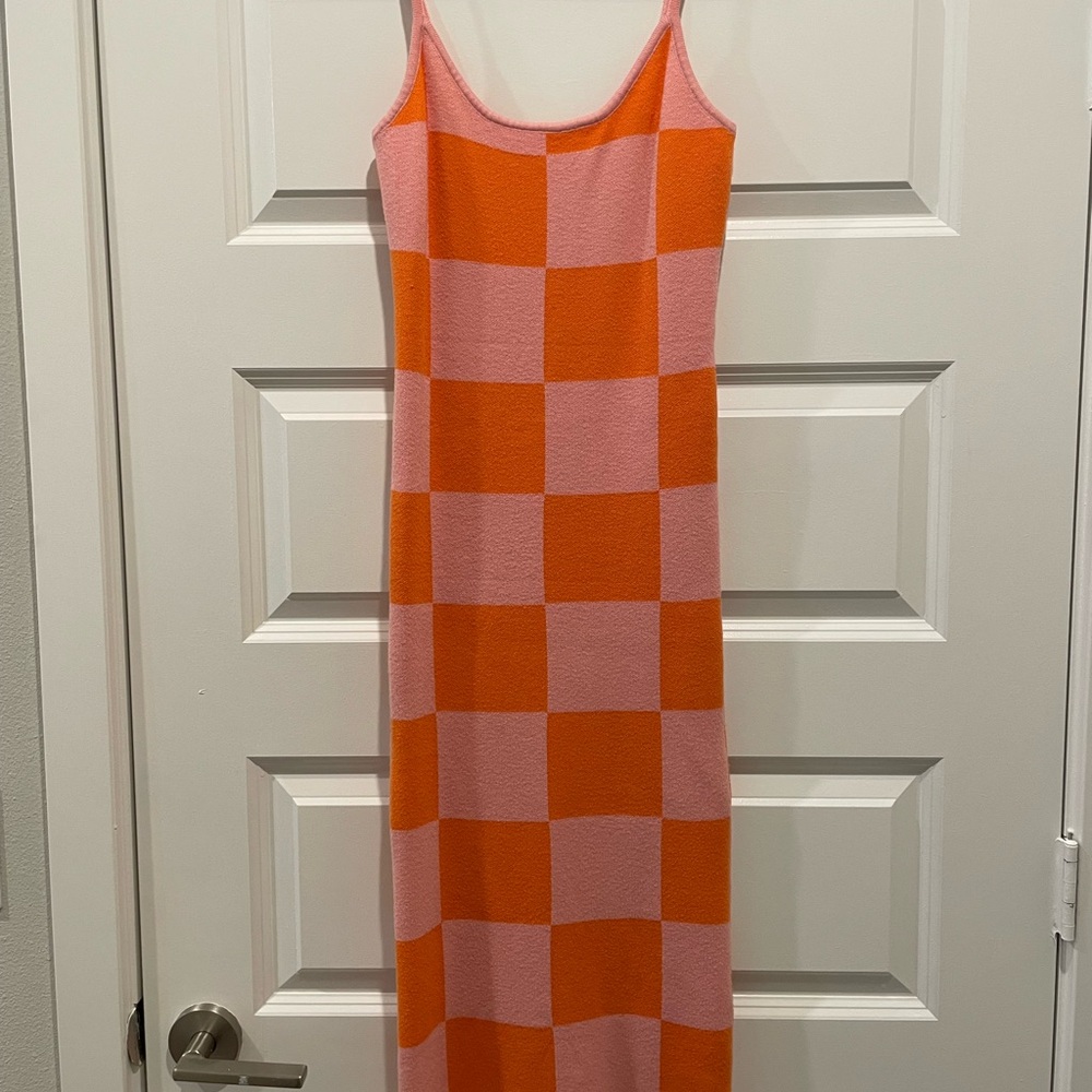 Pink and Orange Checkered sweater Dress